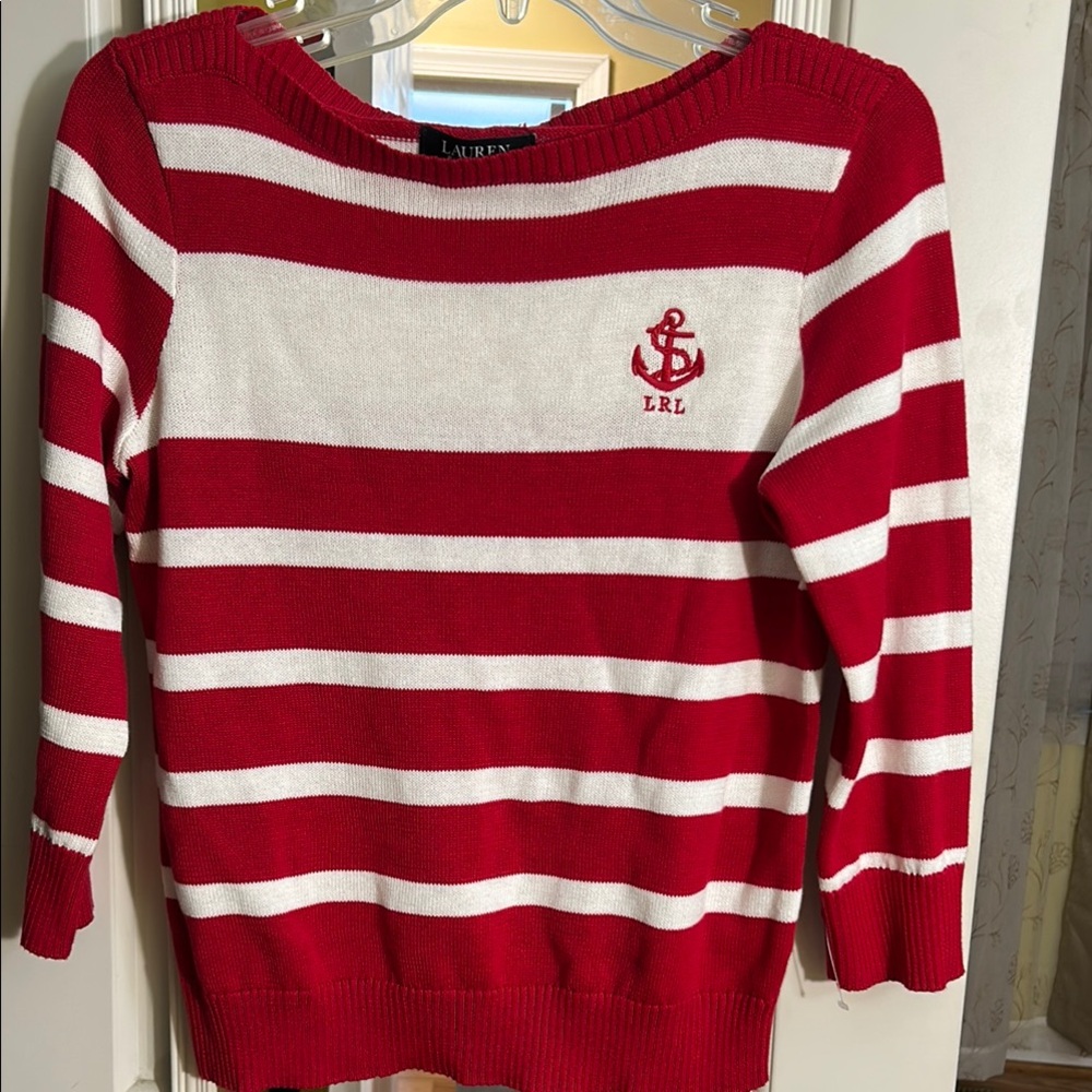 RALPH LAUREN Red and White Striped Sweater